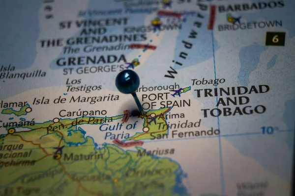 Port Spain Capital City Trinidad Tobago Pinned Geographical Map — Stock Photo, Image