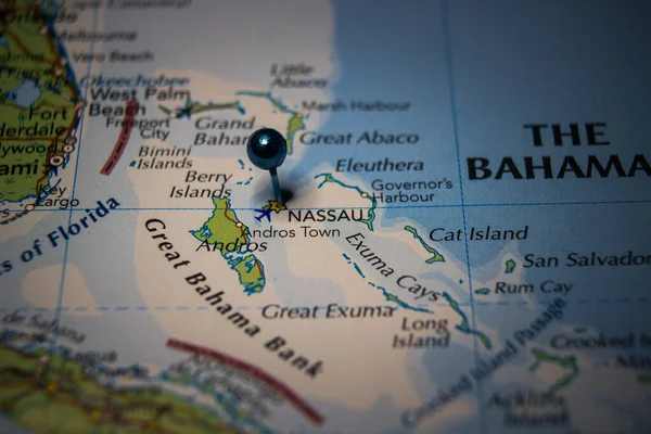 Nassau Capital Largest City Bahamas Pinned Geographical Map — Stok fotoğraf