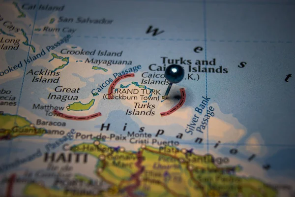 Grand Turk Island Pinned Geographical Map — Φωτογραφία Αρχείου