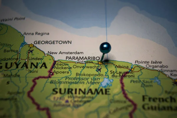 Paramaribo Capital Largest City Suriname Pinned Geographical Map — Stok fotoğraf