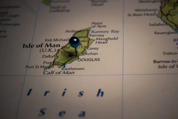 Douglas Capital Largest Town Isle Man Pinned Geographical Map 免版税图库照片