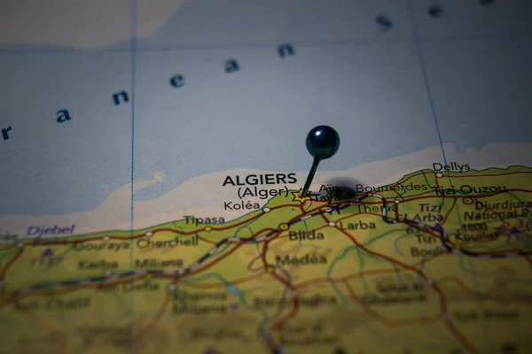 Algiers, the capital and largest city of Algeria pinned on geographical map