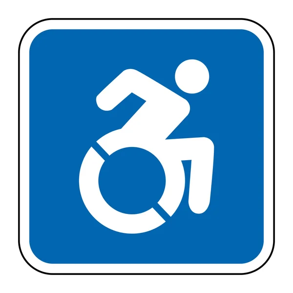 Cartello blu quadrato per disabili con sedia a rotelle — Vettoriale Stock
