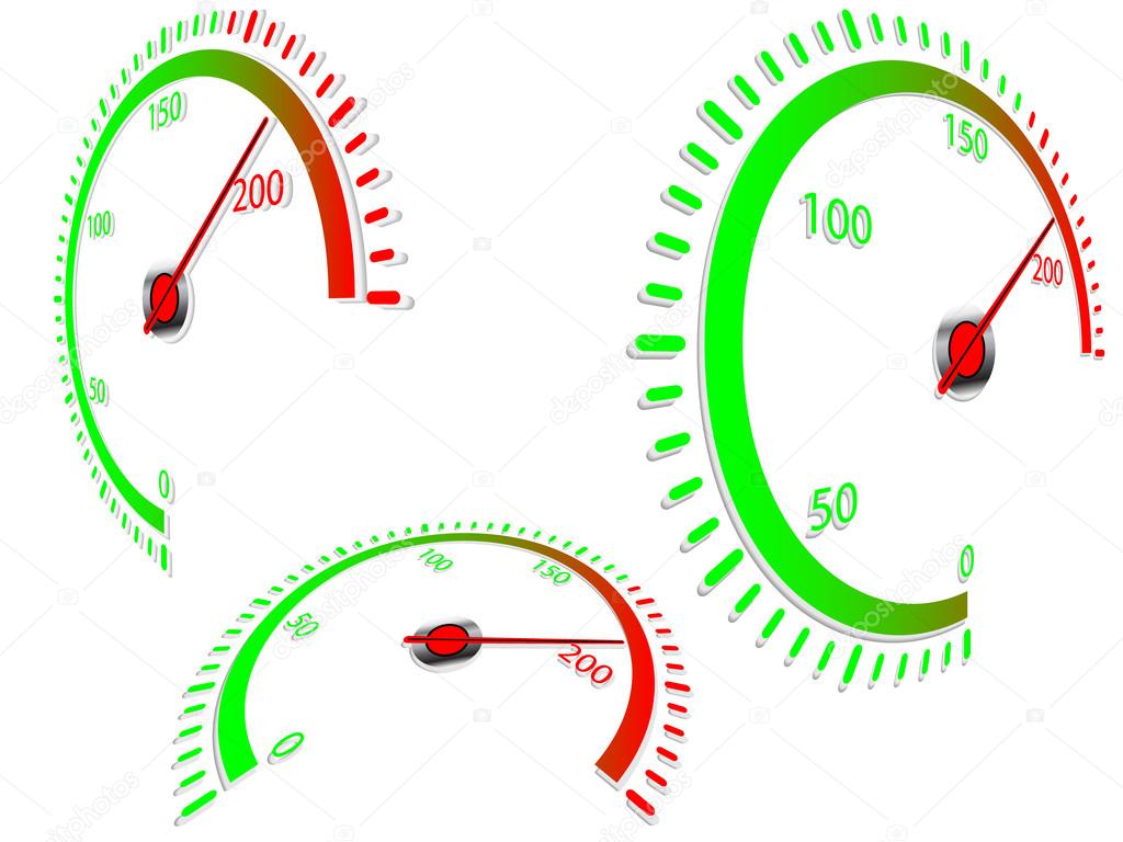 Abstract speedometer in three different perspective plains, on white background