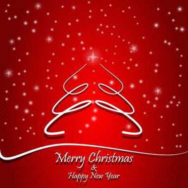 mutlu Noeller ve mutlu yeni yıl hediye kartı, kırmızı arka plan ile yıldızlar ve kar, xmas ağacı soyut.