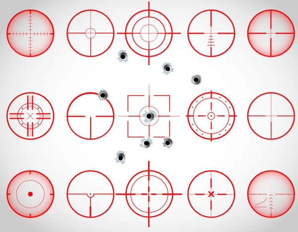 Ensemble de quinze poils croisés rouges, avec trous de balle, vecteur — Image vectorielle