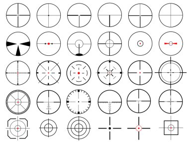 Set of thirty vector cross hairs, isolated on white clipart