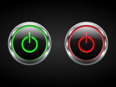 Power buttons, green and red, turn on off symbols, editable, vector
