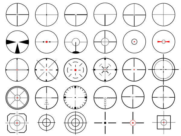 Set of thirty vector cross hairs, isolated on white