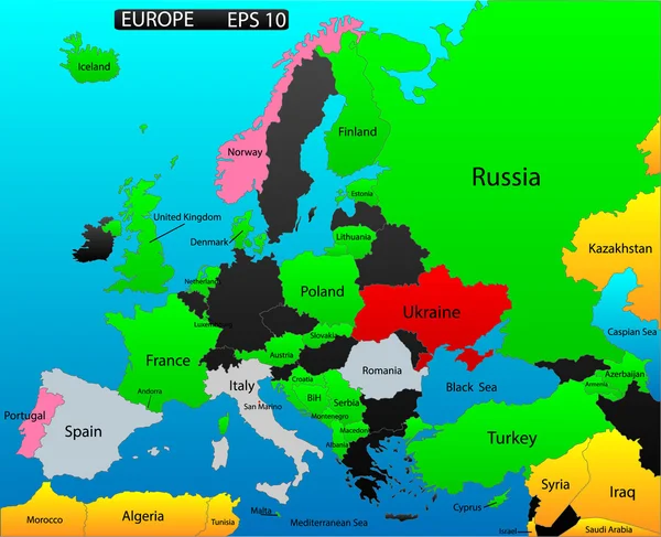 Политическая карта Европейского континента. Универсальный файл, легкий редактируемый цвет и видимость каждого состояния в один клик на панели слоев — стоковый вектор