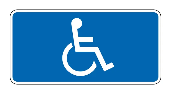 Panneau bleu rectangle handicapé avec fauteuil roulant, isolé sur blanc, vecteur — Image vectorielle