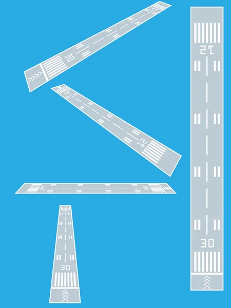 Luchthaven start-en landingsbaan, boven- en perspectief weergaven vector — Stockvector