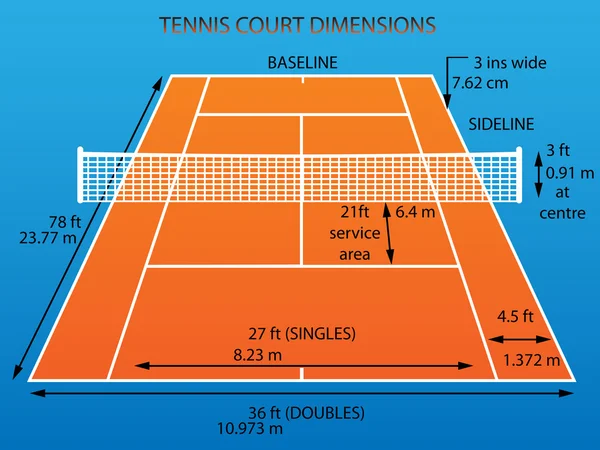 Tennisbana med dimensioner (lera) — Stock vektor