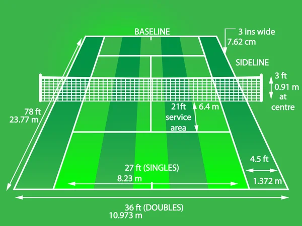 Terrain de tennis avec dimensions (herbe ) — Image vectorielle