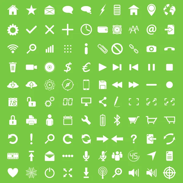 Conjunto de cien iconos blancos planos de navegación web e iconos móviles — Vector de stock