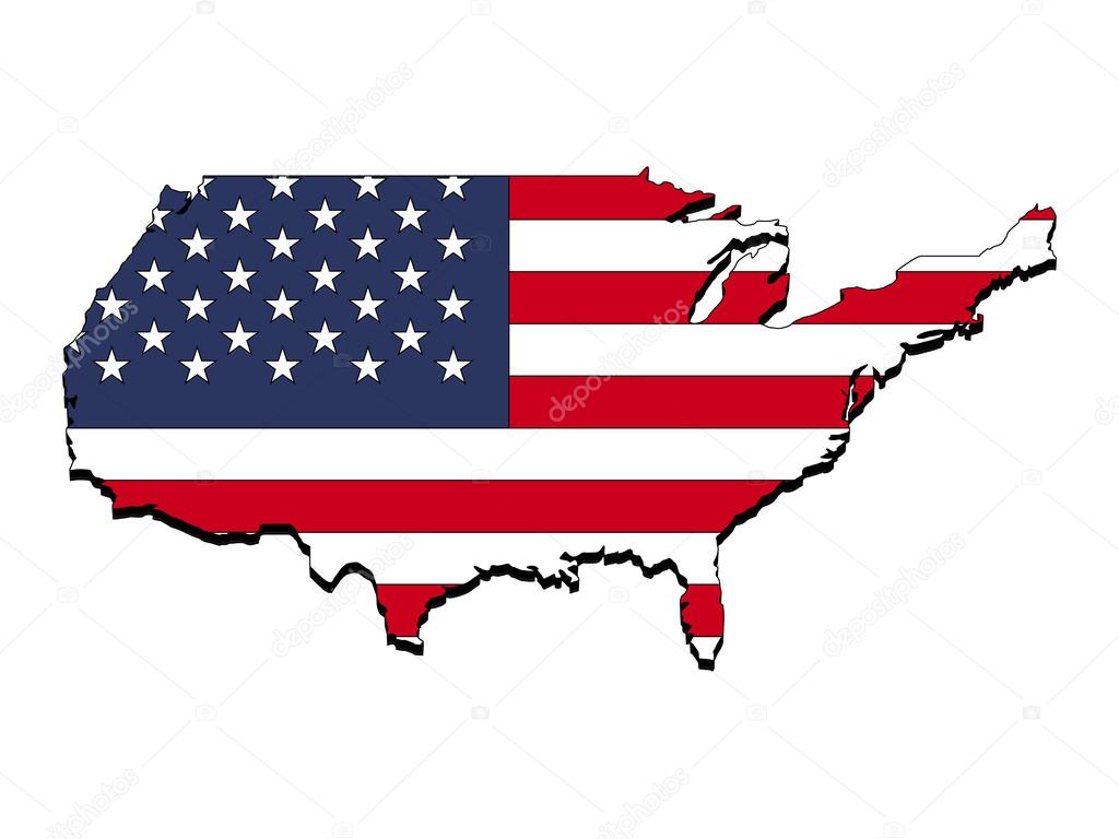 Abstract tree dimensional map of United States, with national flag clipped in country shape, vector