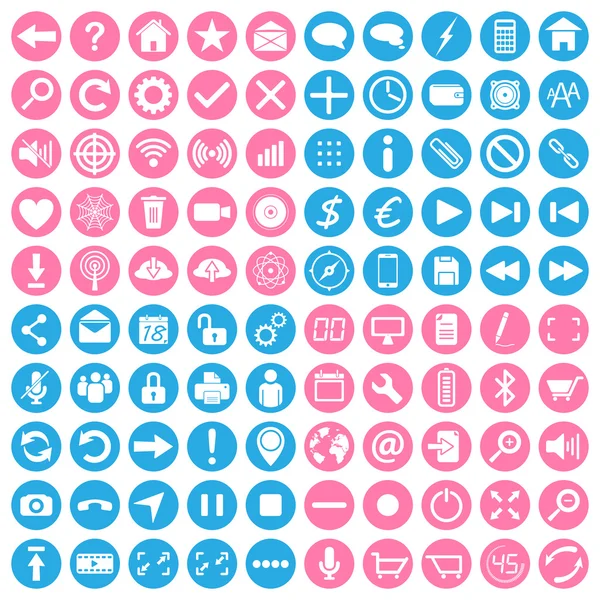 Jeu de cent icônes plates blanches de navigation web et mobiles, sur fond rond (64x64px) — Image vectorielle