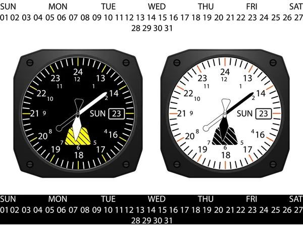 Horloge de poste de pilotage avion, avec fonction jour et date, vecteur — Image vectorielle