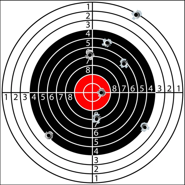 Shooting target, with holes pierced by bullets, vector — Stock Vector