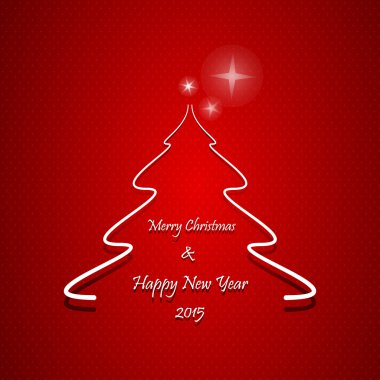Christmas greeting card, Abstract Christmas tree with Merry Christmas and Happy New Year 2015 text, on red background clipart