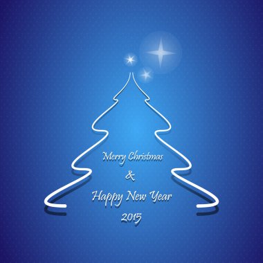 Christmas greeting card, Abstract Christmas tree with Merry Christmas and Happy New Year 2015 text, on blue background clipart