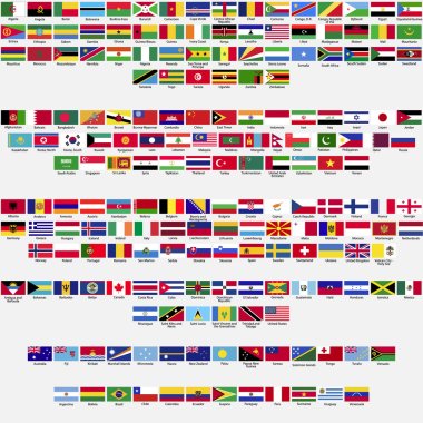 Bayraklar, dünya, tüm ülkeleri BM tarafından tanınan, koleksiyon, kıta, eps 10 alfabetik olarak