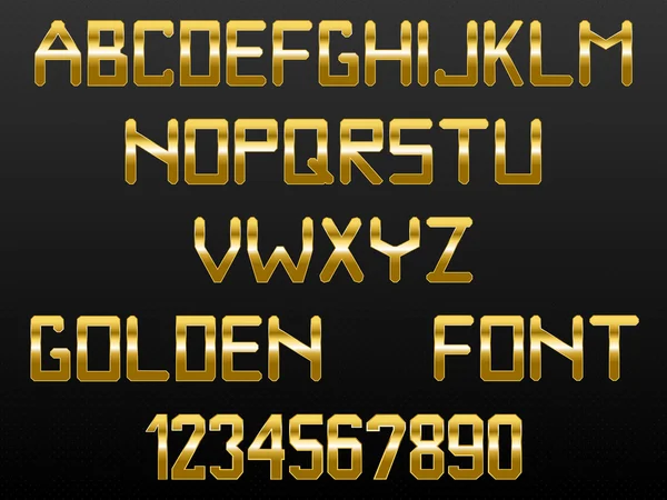 Custom golden font of English alphabet and numbers — Stock Vector