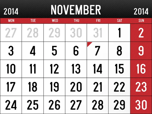 Календар на листопад 2014 — стоковий вектор