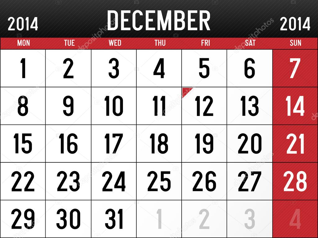 Calendar For December 14 Stock Vector Image By C Ivsanmas