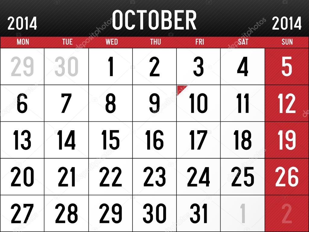Calendar for October 2014