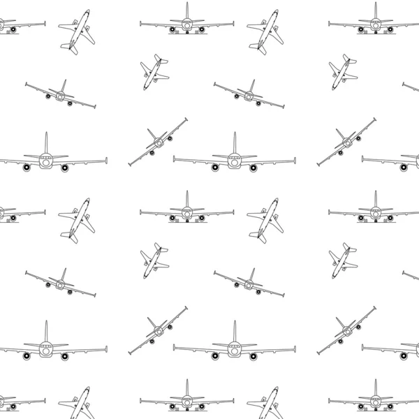Seamless pattern with airplanes in different positions — Stock Vector