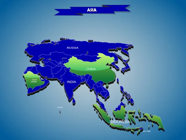 3 dimensional infographics political map of Asian continent, with every state easy selectable and editable in one click.Content labeled in Layers panel. — Stock Vector