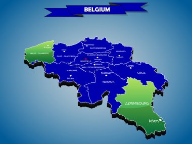 3 boyutlu infographics siyasi harita Belçika, tüm bölgede seçilebilir ve düzenlenebilir bir tıklayın kolay. Katmanlar panelinde etiketli içerik.