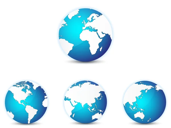Des icônes du monde entier, avec différents continents en vue. Isolé sur blanc . — Image vectorielle