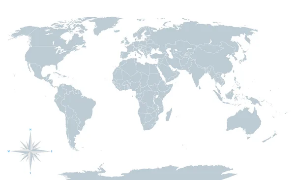 Mapa do mundo político, cinzento, com fronteiras brancas . — Vetor de Stock