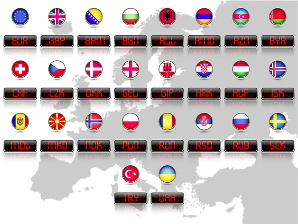 Länder flaggor med officiella valutasymboler — Stock vektor