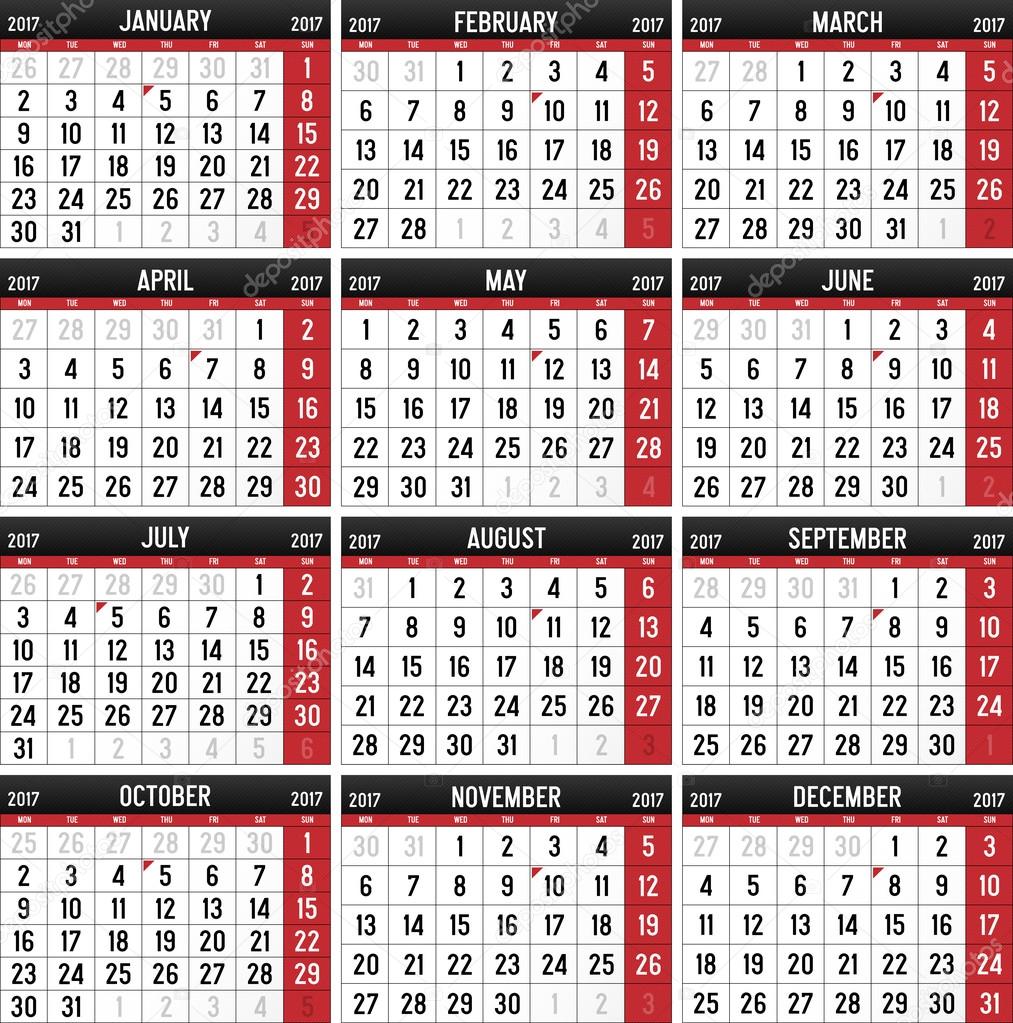 Calendar for the year of 2017