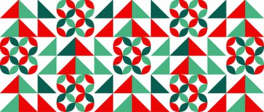 Geometrik Noel Ağacı Tatil Şablonu. Soyut Ağaçlar ve Çemberlerle Modern Tatil Deseni. Vektör illüstrasyonu