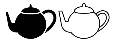 Kahve ikonu demlemek için kahve demliği. Siyah, beyaz, kahve dolu kahve demliği, beyaz arka planda izole edilmiş. doğrusal illüstrasyon, kahve dükkanı logosu, el çizimi sanat eseri.