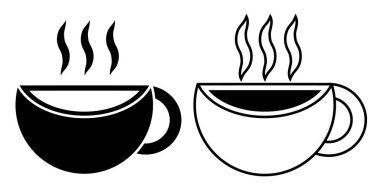 Bir fincan kahve ve çay ikonu. Beyaz arka planda siyah ya da beyaz siluet bardak izole. doğrusal illüstrasyon, kahve dükkanı logosu, el çizimi sanat eseri.