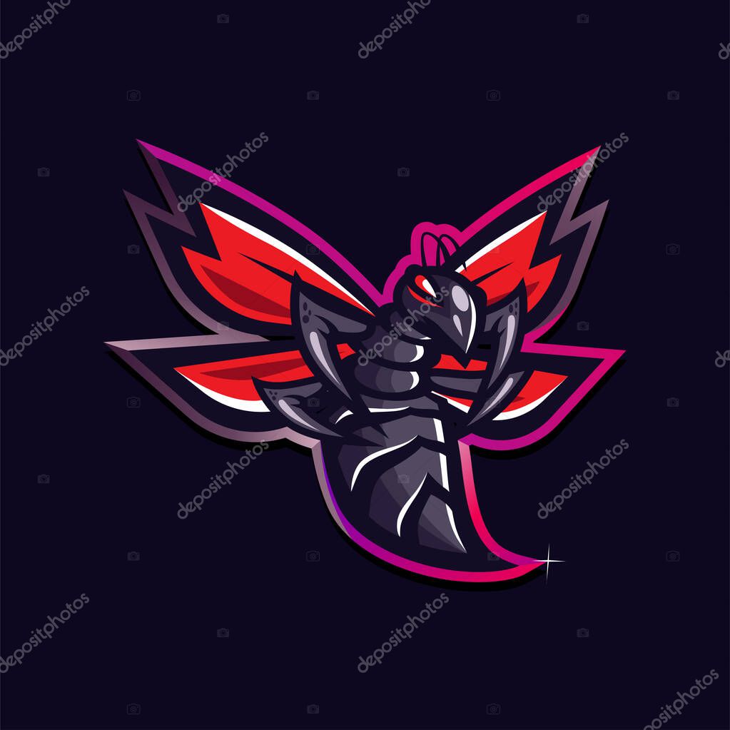Bee strikes mascot e sport vector logo design
