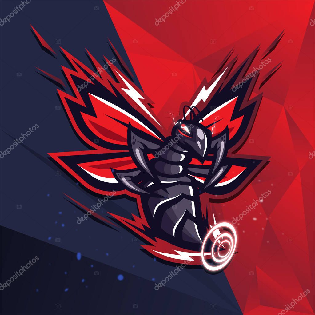 Hornet strikes mascot e sport vector logo design.