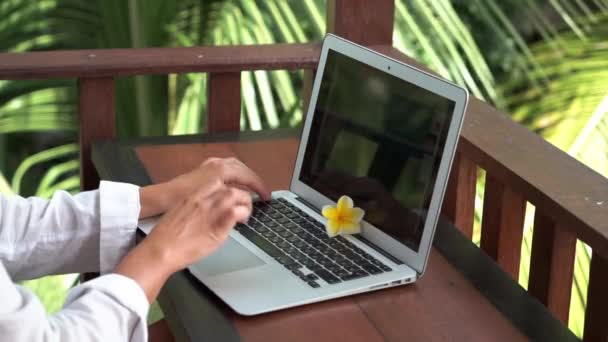 Video Footage Young Blonde Woman Freelancer Working Laptop Typing Bikini — Vídeo de Stock