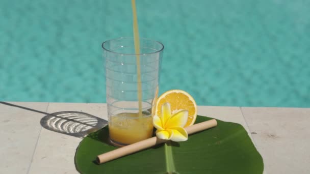 Images Vidéo Verre Avec Jus Orange Paille Bambou Moitié Orange — Video