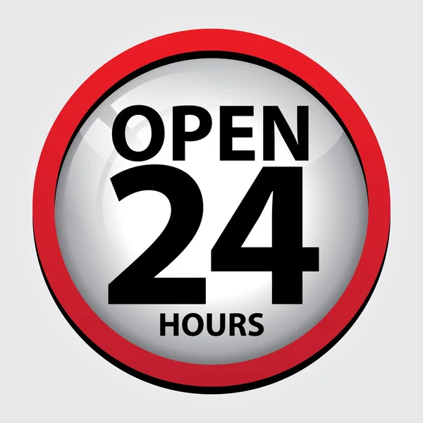 24 Hours Open Glass Sign with Red border — Stock Vector