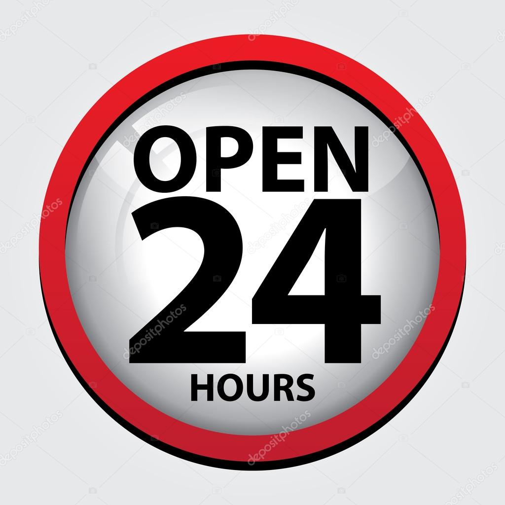 24 Hours Open Glass Sign with Red border