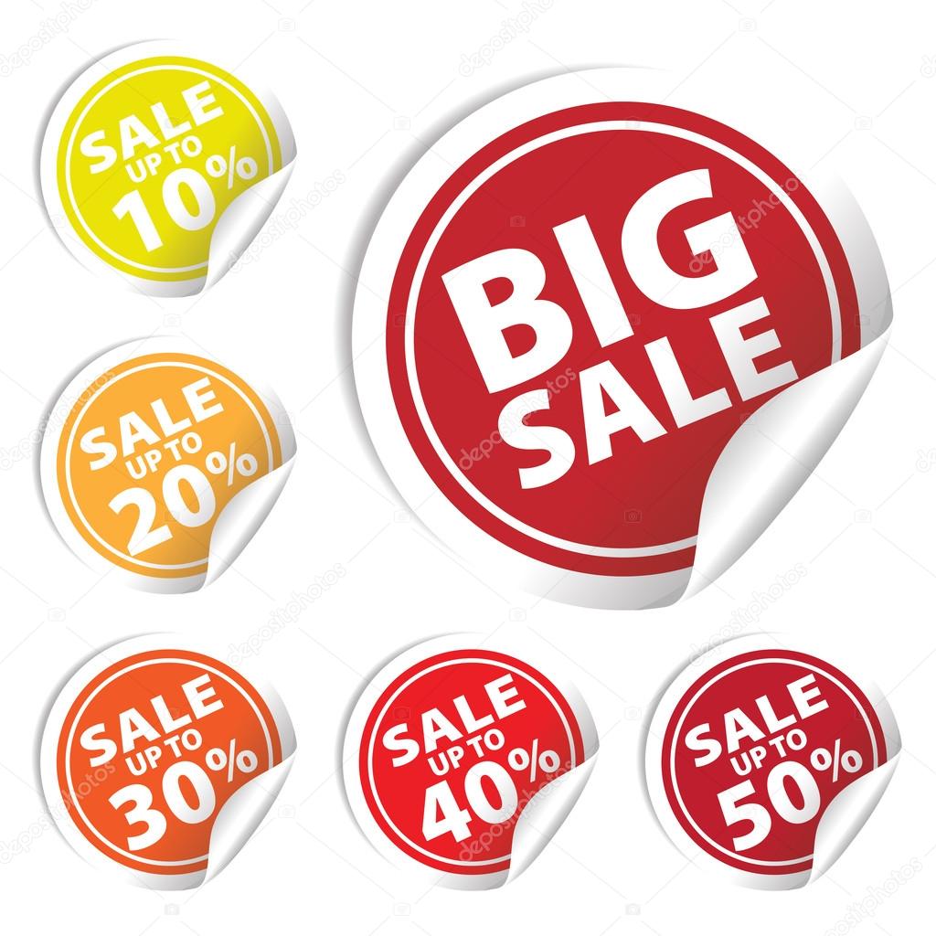 Big Sale tags with Sale up to 10 - 50 percent text on circle tags