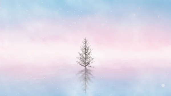 dream fairy tree in water with pink and blue background