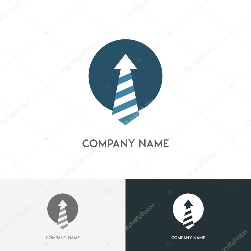 Business logo - tie with stripes in circle on the white background