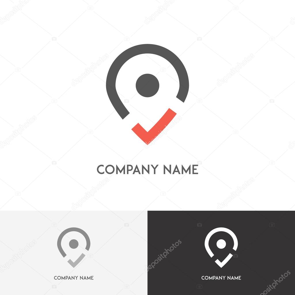 Address logo - pointer with tick on the white background